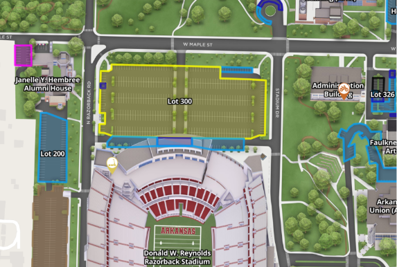 Map of parking near Razorback Stadium